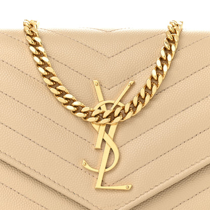 Saint Laurent Grain De Poudre Matelasse Chevron Monogram Chain Wallet Nude Powder 8 of 13