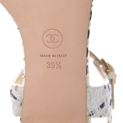 Chanel Tweed Chain Sandals 39.5 White Ecru Navy Gold 6 of 10