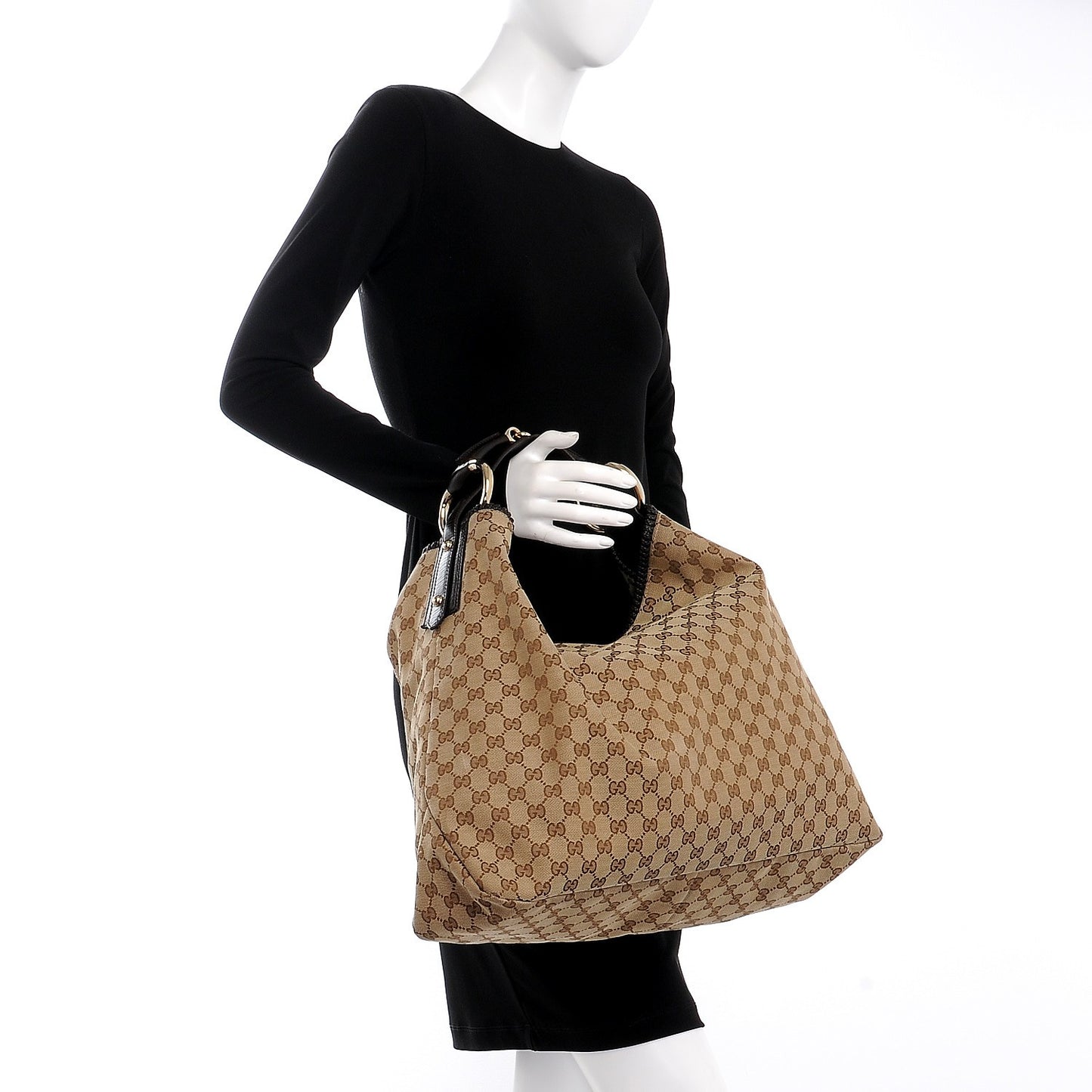 Monogram Large Horsebit Chain Hobo Dark Brown