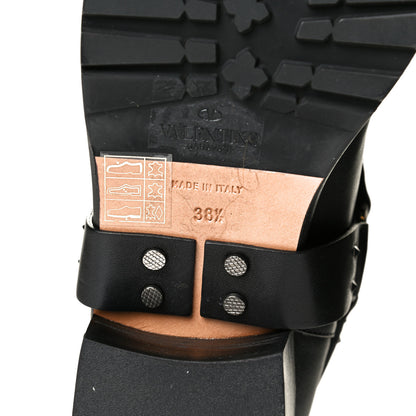 Valentino Garavani Calfskin Crackled Lambskin Rockstud Spike 20mm Biker Boots 38.5 Black 5 of 6