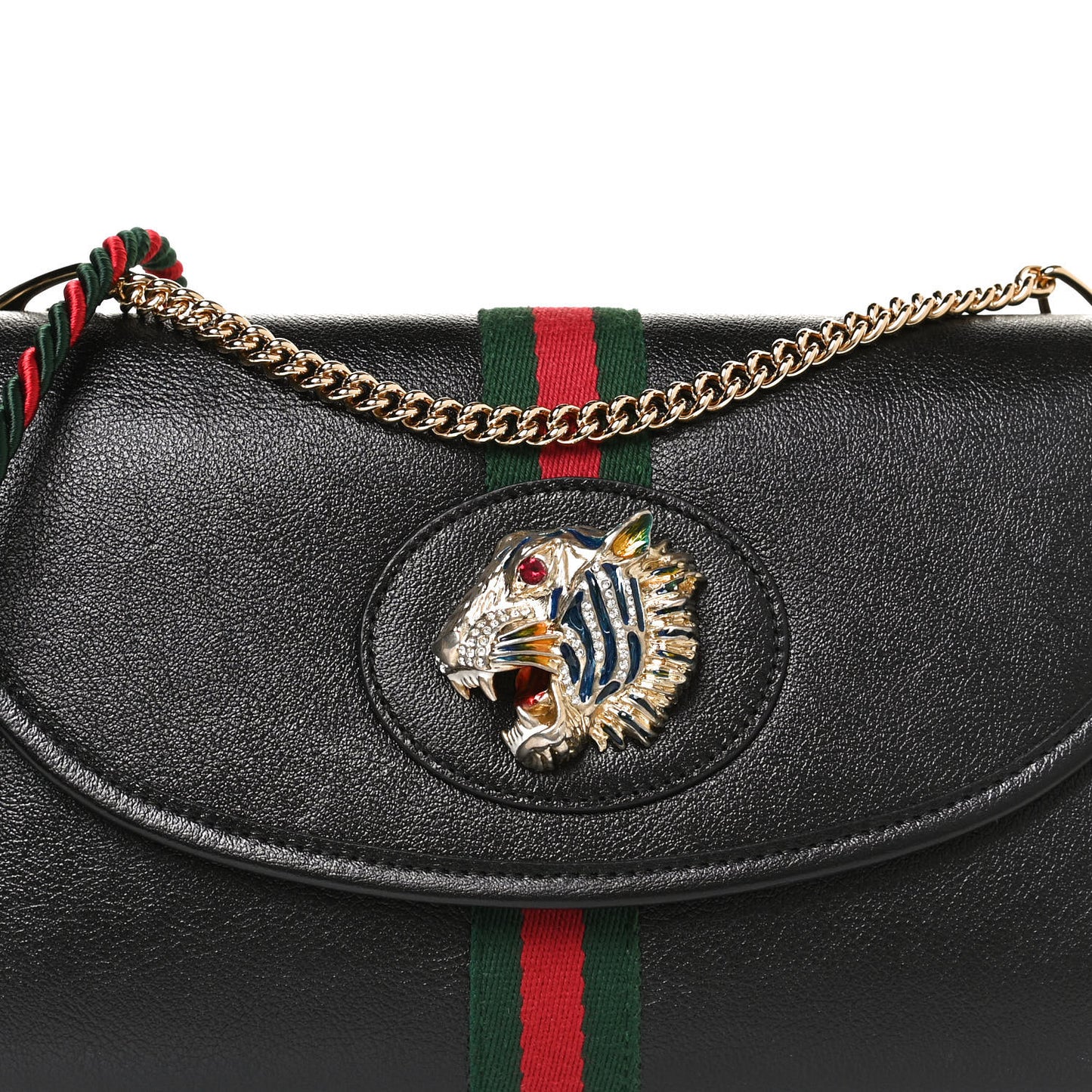 Textured Calfskin Web Small Rajah Slim Flap Shoulder Bag Black