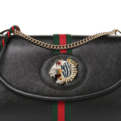 Gucci Textured Calfskin Web Small Rajah Slim Flap Shoulder Bag Black 9 of 12