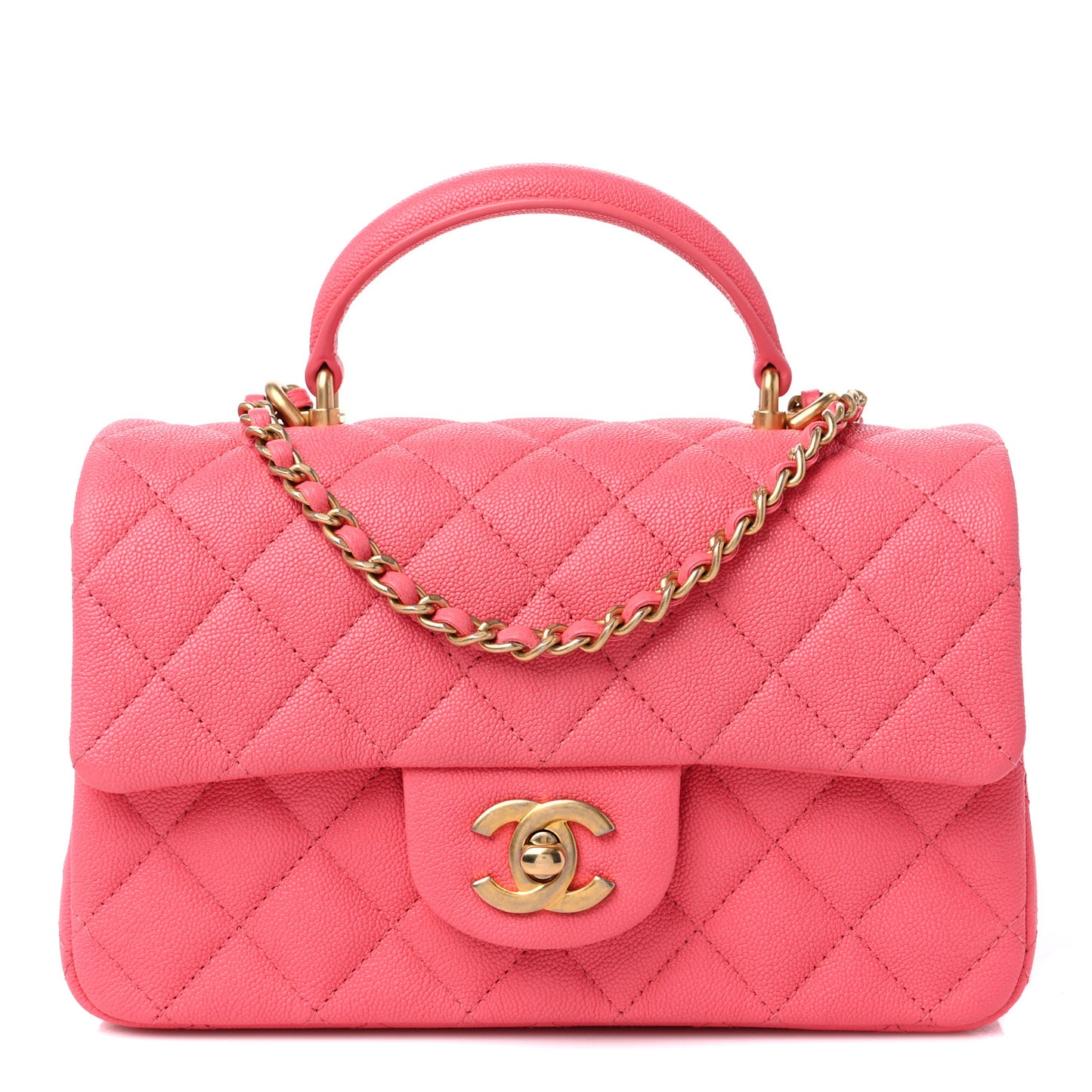 Caviar Quilted Mini Top Handle Rectangular Flap Pink