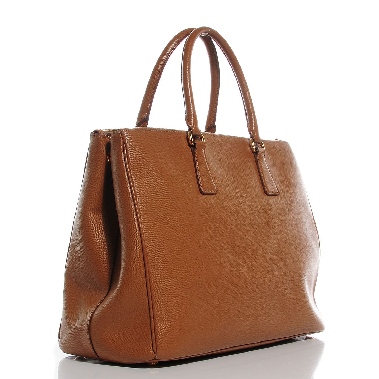 Saffiano Lux Medium Double Zip Tote Caramel