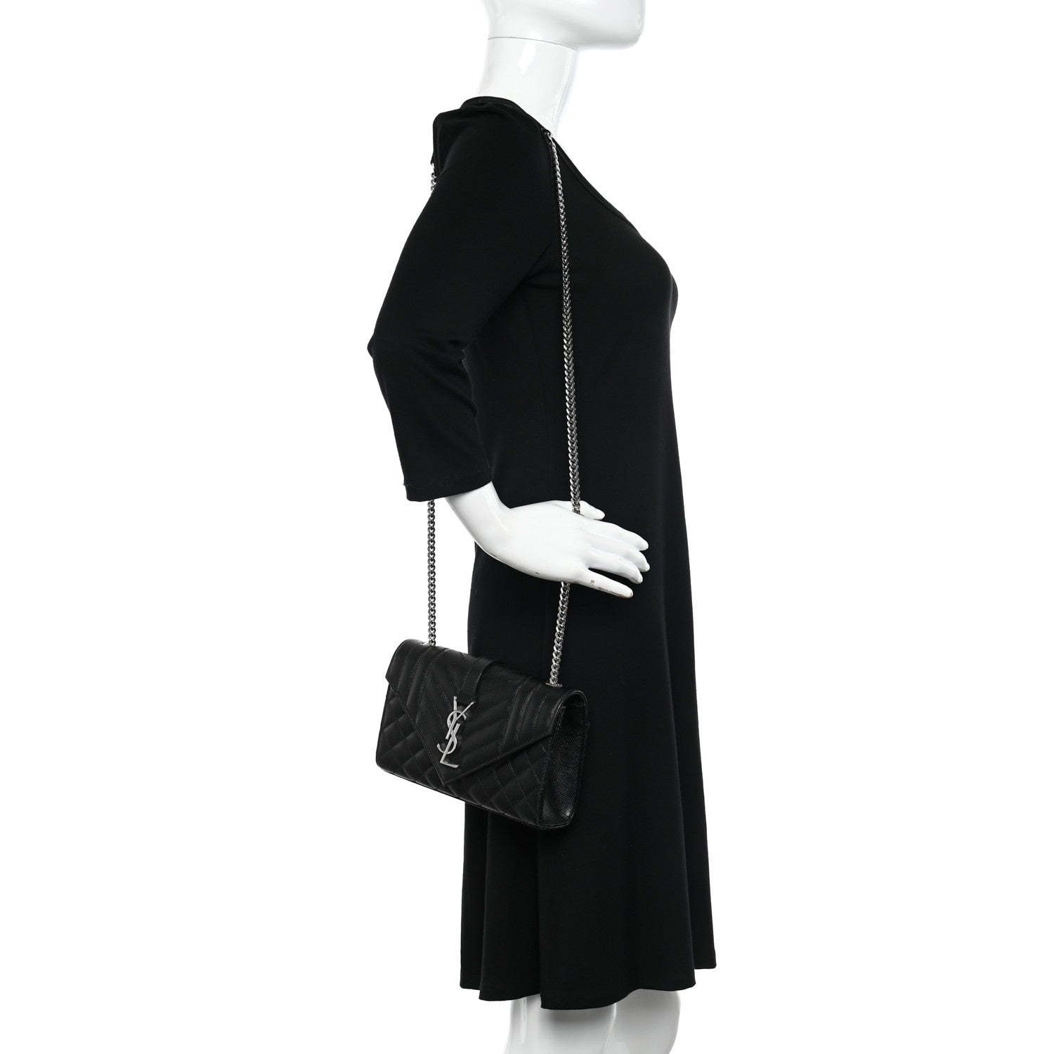 Saint Laurent Grain De Poudre Textured Mixed Matelasse Triquilt Small Monogram Satchel Black 2 of 10