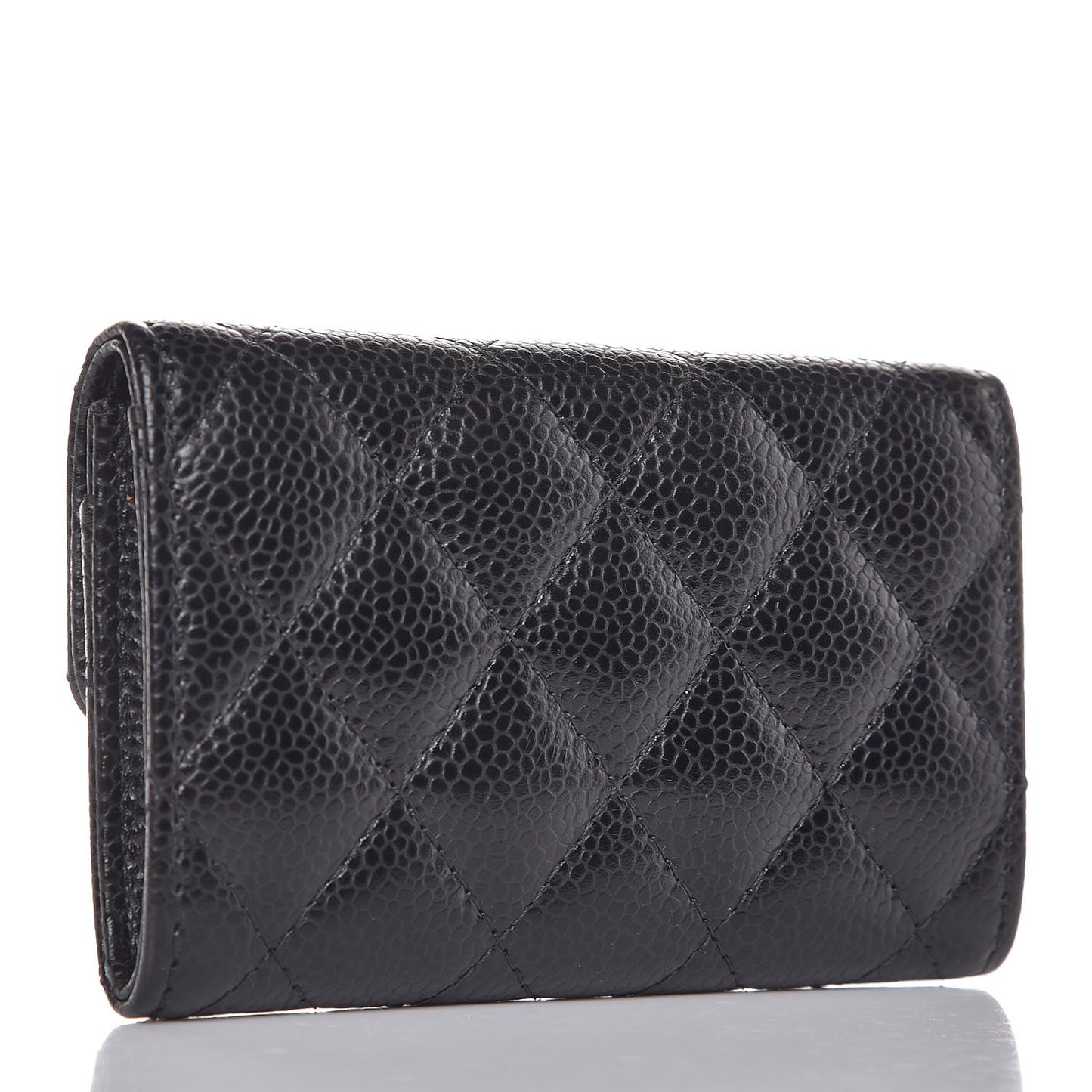Caviar Quilted Flap Card Holder Black