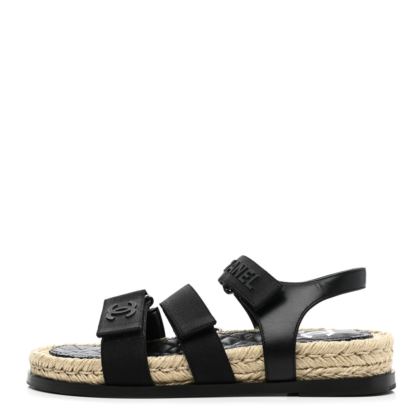 Stretch Fabric Lambskin CC Flat Sandals 36 Black