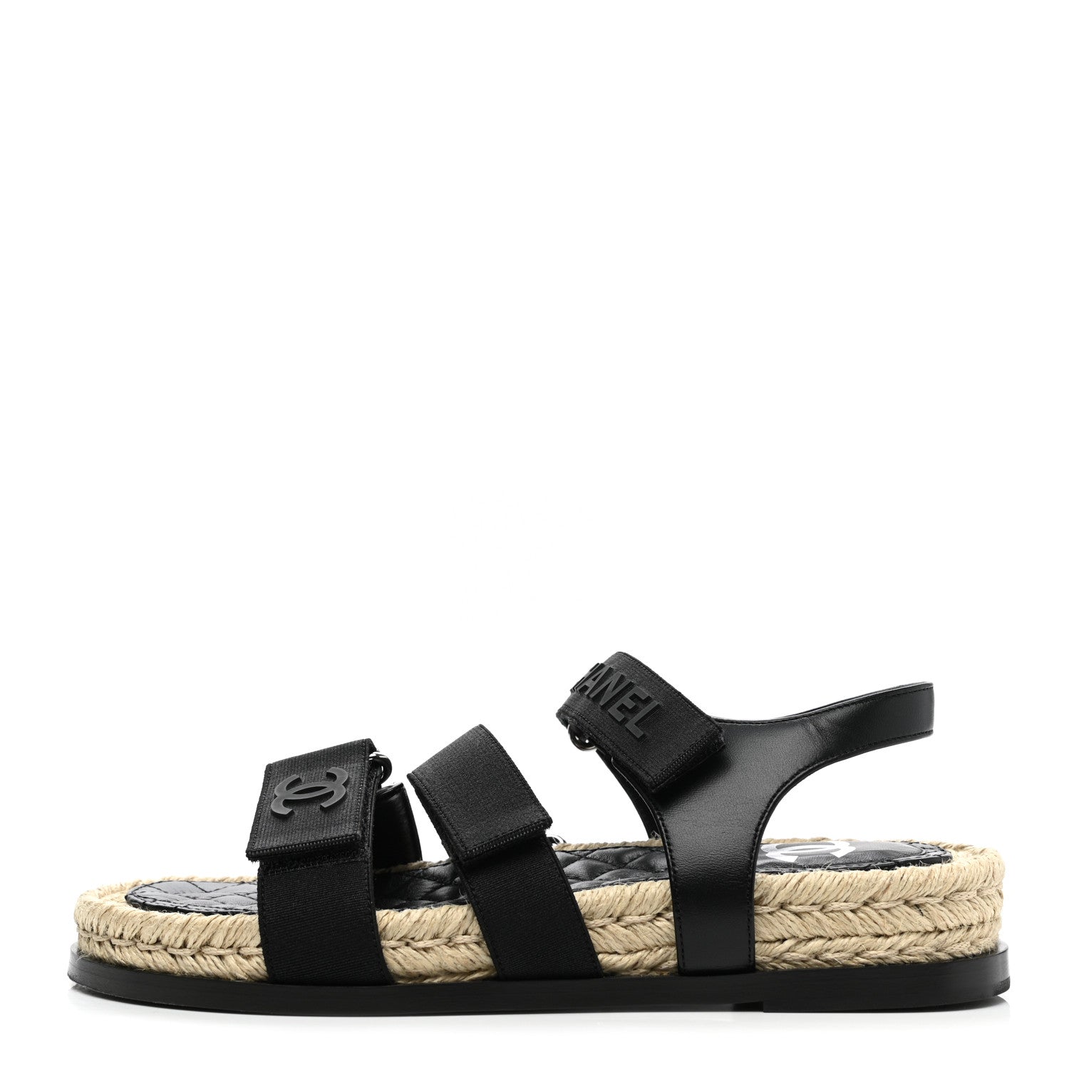 Chanel Stretch Fabric Lambskin CC Flat Sandals 36 Black 1 of 10