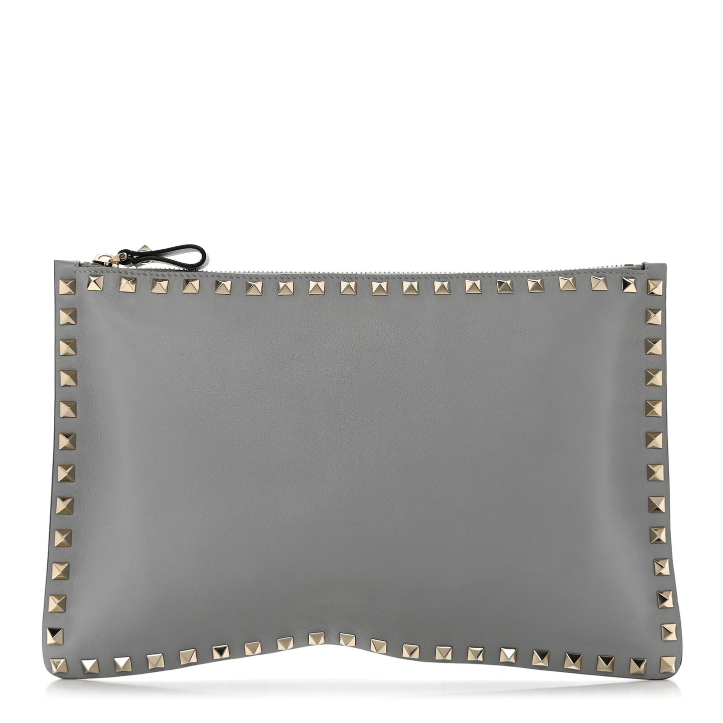 Vitello Large Rockstud Zip Pouch Pastel Grey