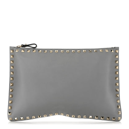 Valentino Garavani Vitello Large Rockstud Zip Pouch Pastel Grey 1 of 7