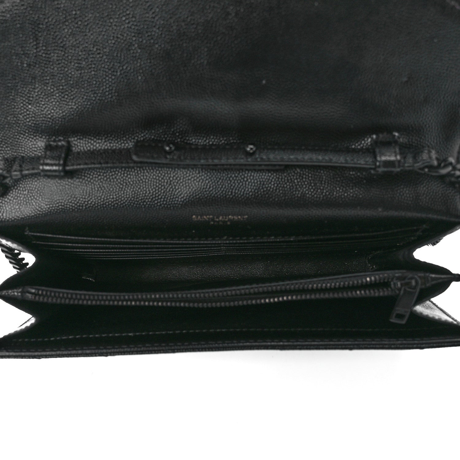 Saint Laurent Grain De Poudre Matelasse Chevron Monogram Monochrome Chain Wallet Black 5 of 10