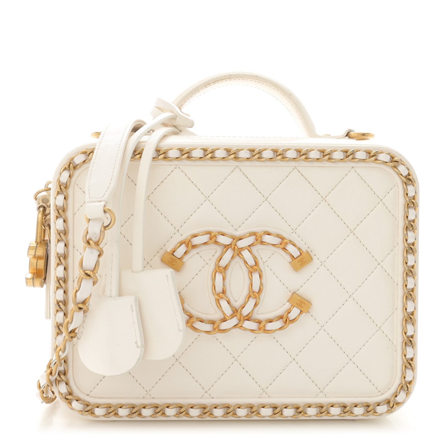 Goatskin Quilted Medium CC Filigree Vanity Case White