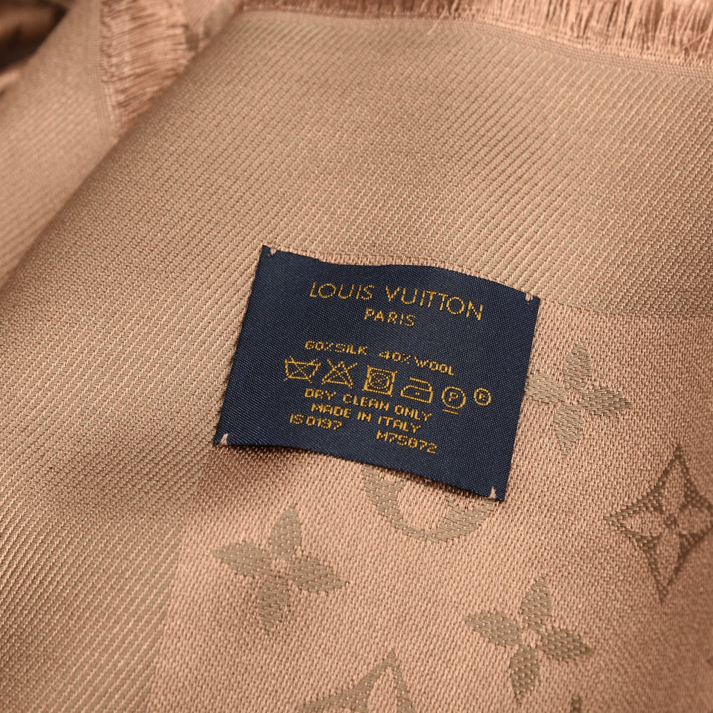 Silk Wool Monogram Shawl Cappuccino