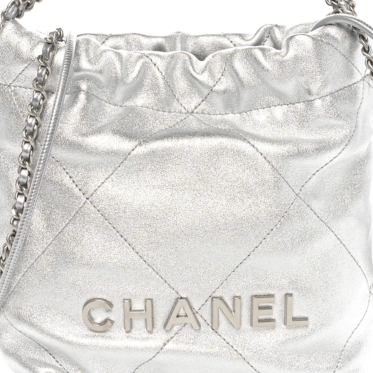 Metallic Lambskin Quilted Mini Chanel 22 Silvery