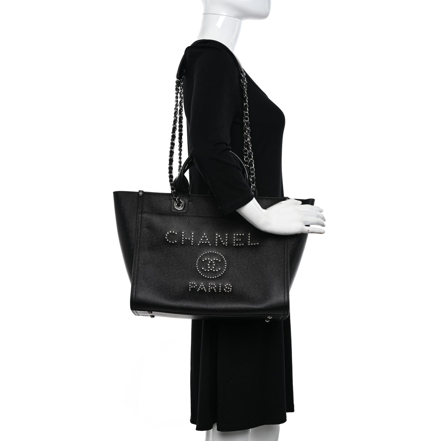 Caviar Small Studded Deauville Tote Black