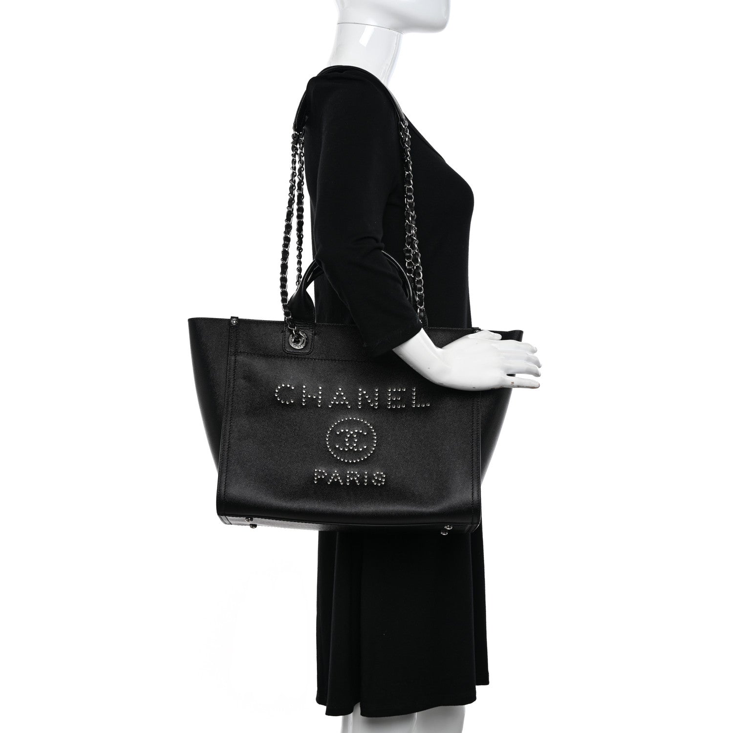Chanel Caviar Small Studded Deauville Tote Black 2 of 10