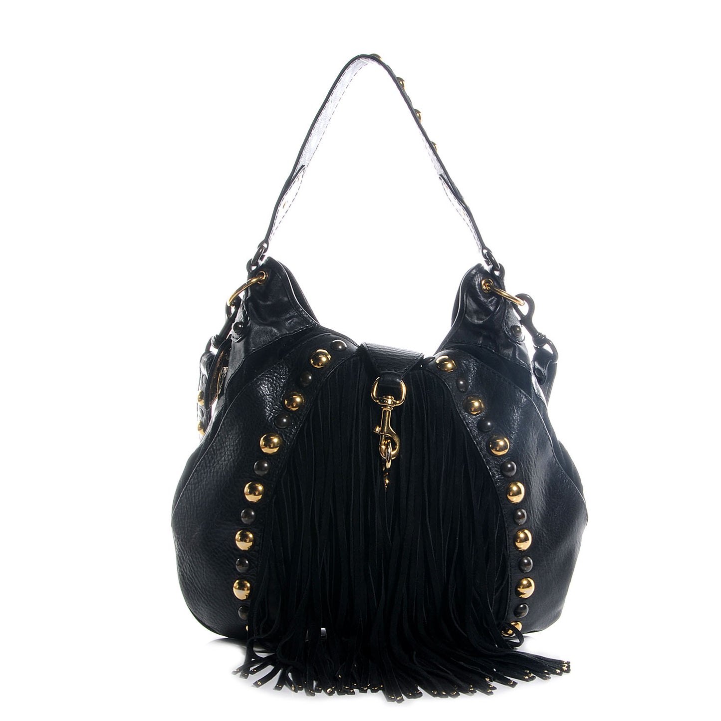 Leather Suede Fringe Babouska Hobo Black