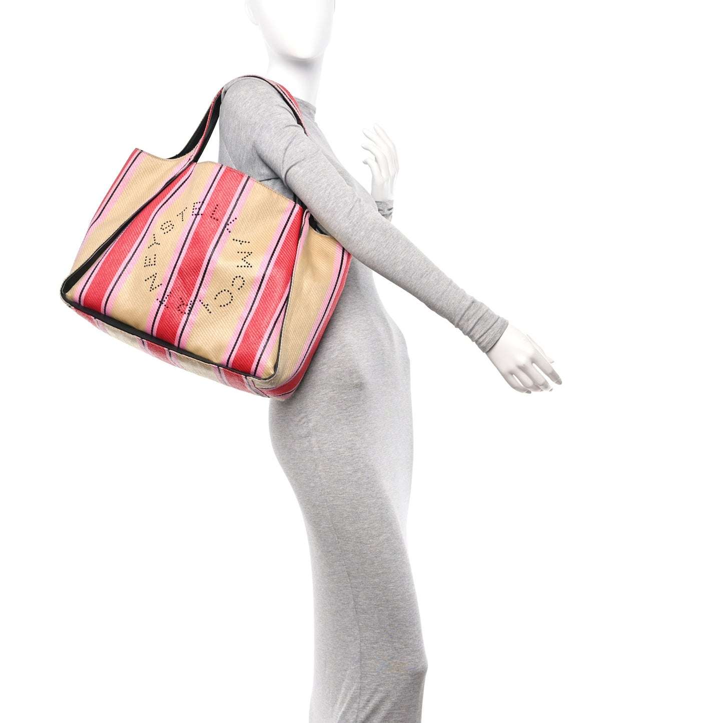 Raffia Striped Logo Tote Red