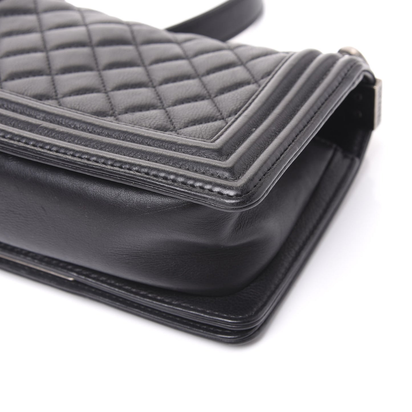 Calfskin Quilted Small Boy Flap Black