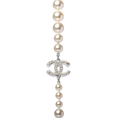 Chanel Graduated Pearl CC Long Necklace Silver 3 of 4