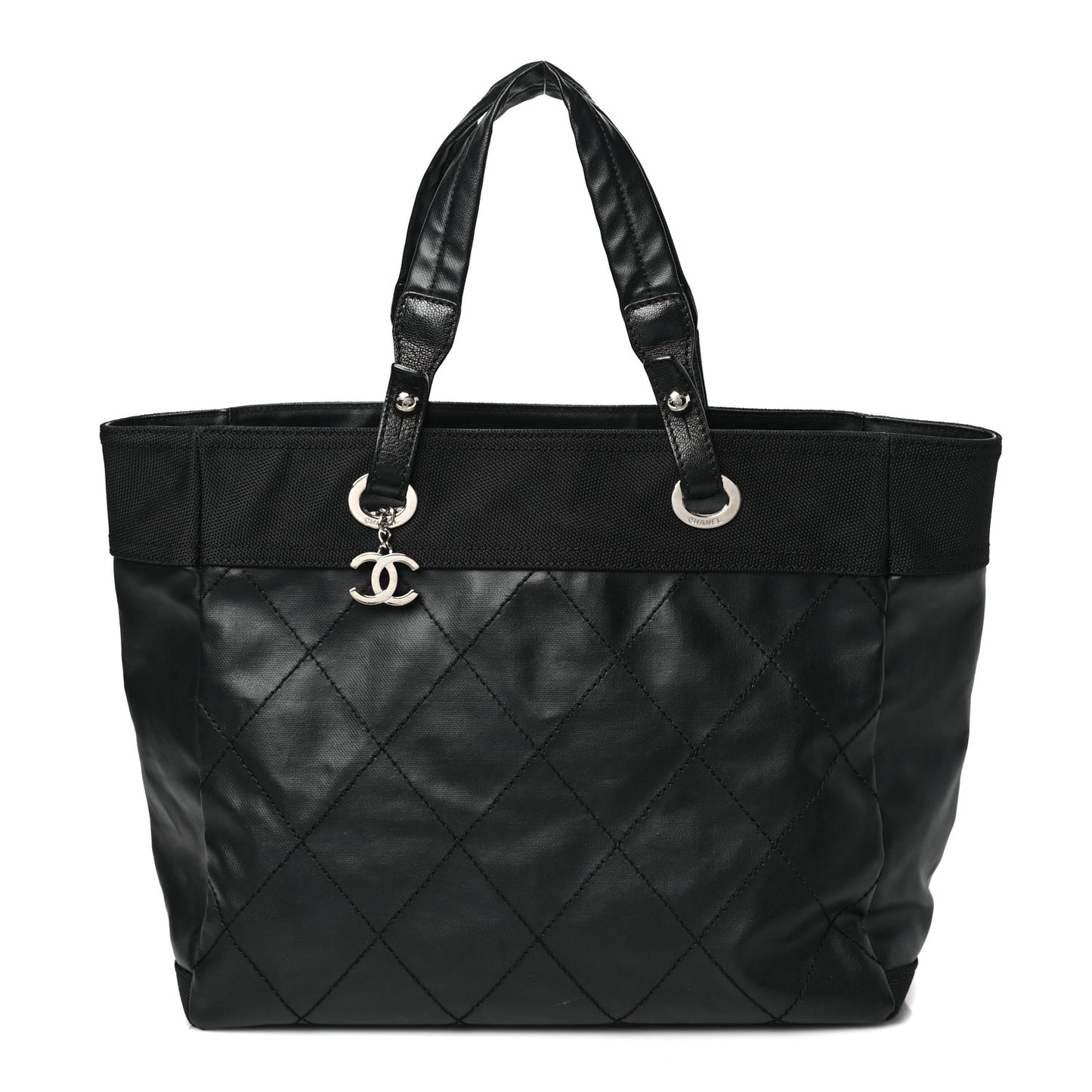 Coated Canvas Quilted Large Paris Biarritz Tote Black