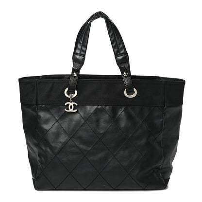 Chanel Coated Canvas Quilted Large Paris Biarritz Tote Black 1 of 12