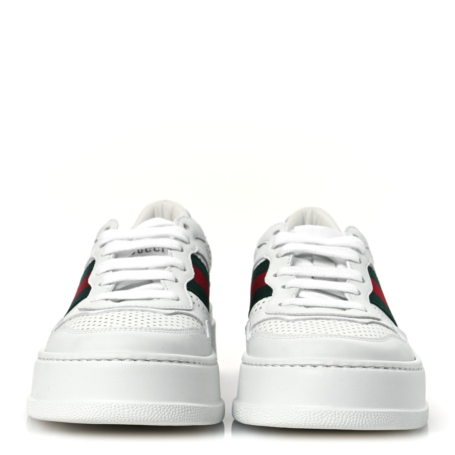 Gucci Calfskin Web Perforated Womens Platform 55mm Sneakers 36 White Bright Splash 3 of 10