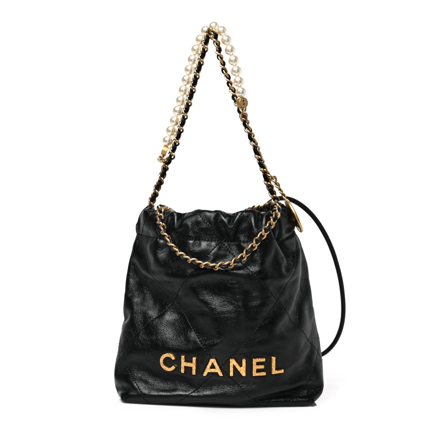 Chanel Shiny Crumpled Calfskin Quilted Pearl Mini Chanel 22 Black 1 of 9