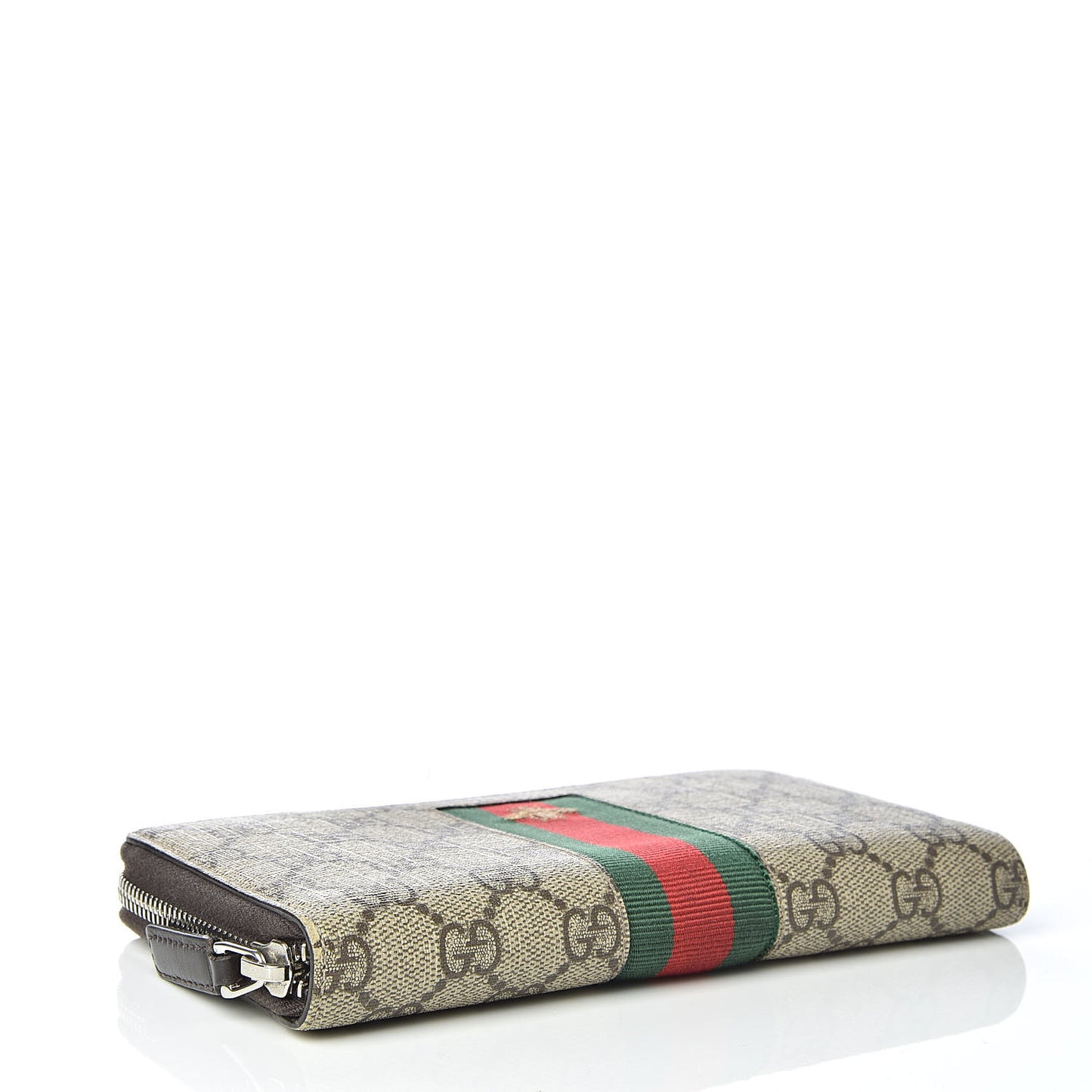 GG Supreme Monogram Web Bee Zip Around Wallet Beige Cocoa