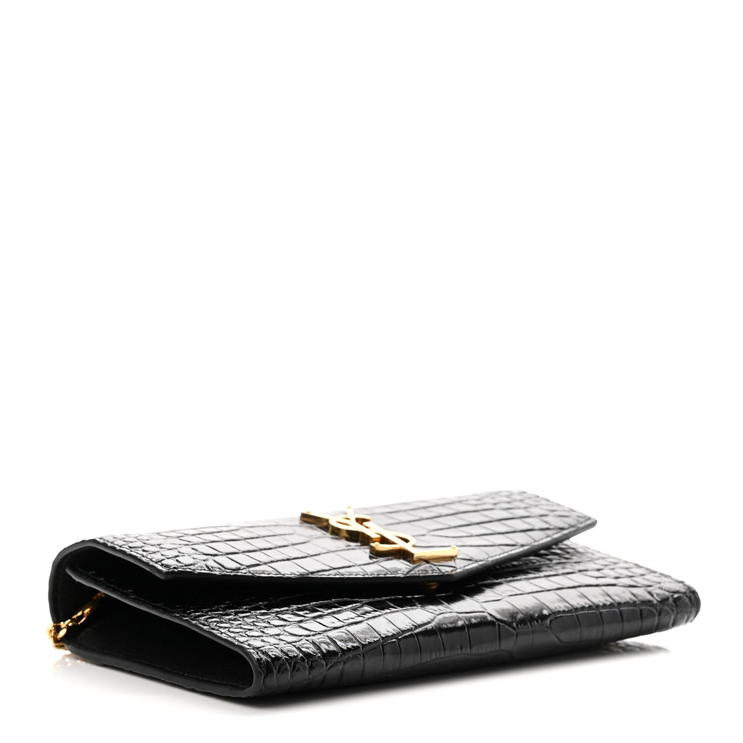 Calfskin Crocodile Embossed Monogram Uptown Chain Wallet Black