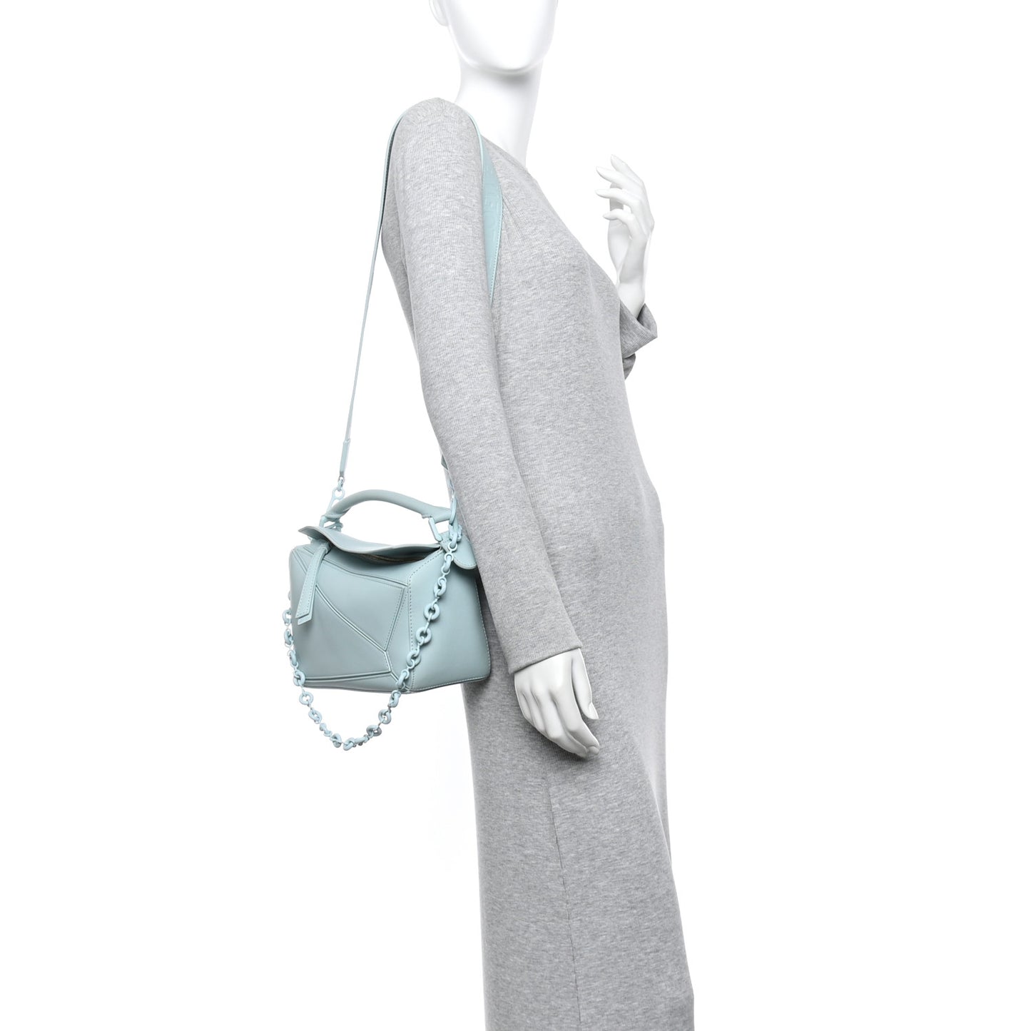 Grained Calfskin Small Puzzle Bag Aquamarine