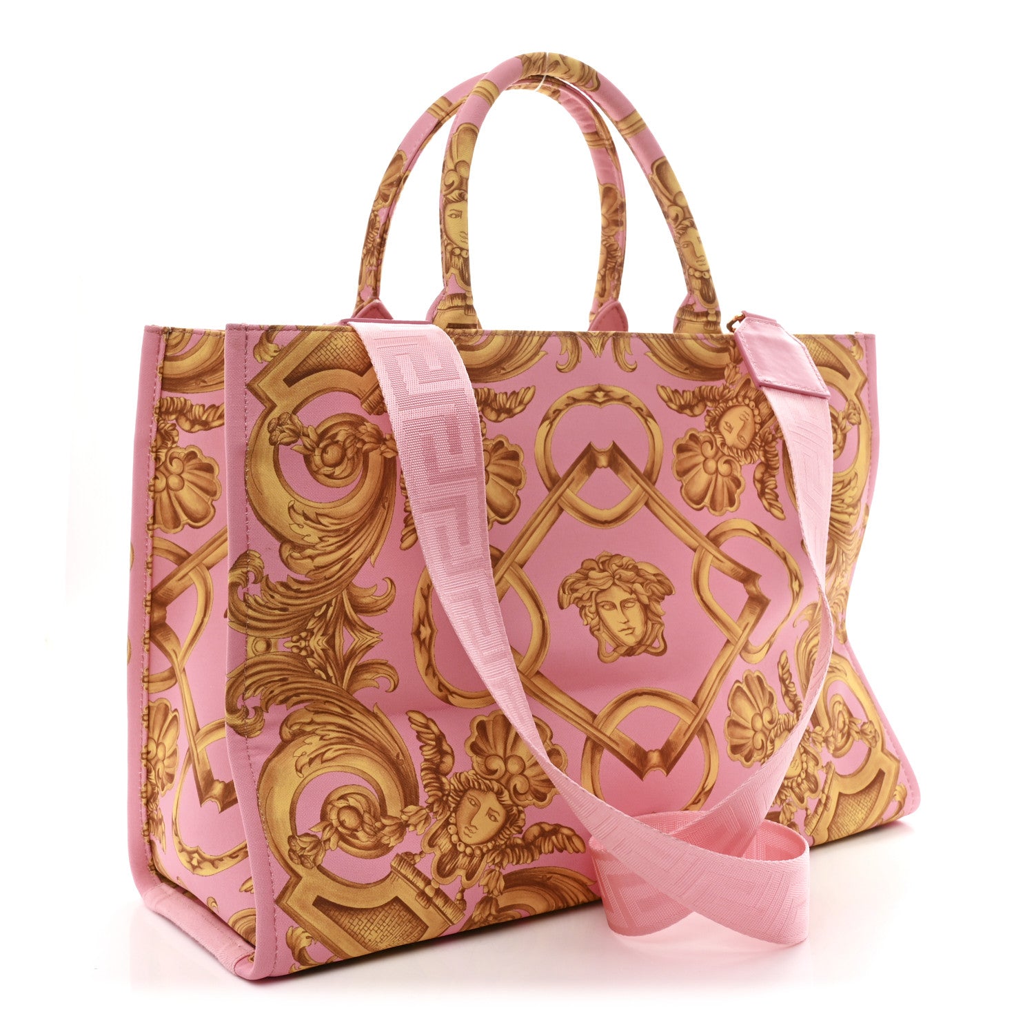 Versace Canvas Baroque Print Medusa Large Tote Pink 3 of 11