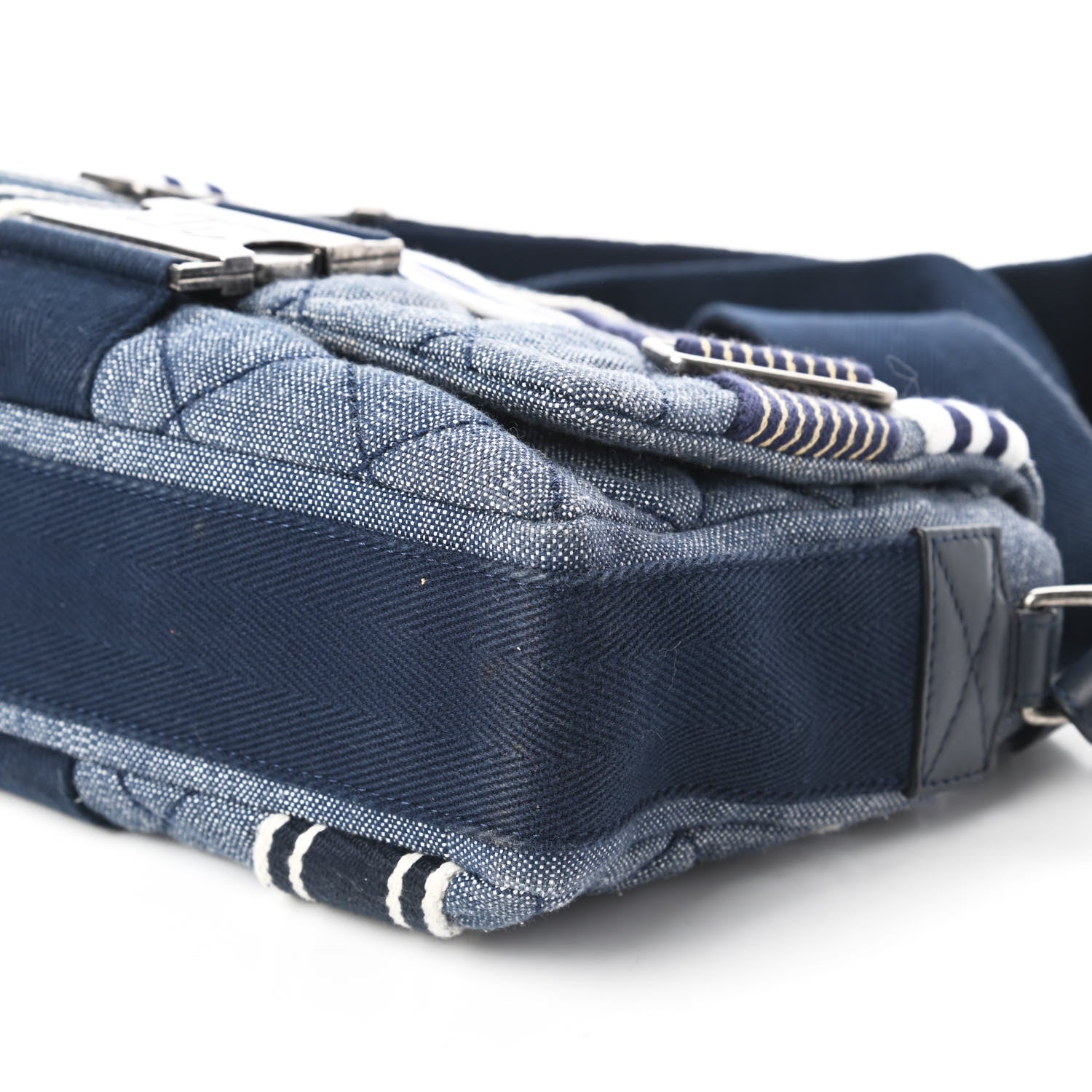 Chanel Denim Quilted Medium Airlines Buckle Messenger Bag Blue 7 of 10