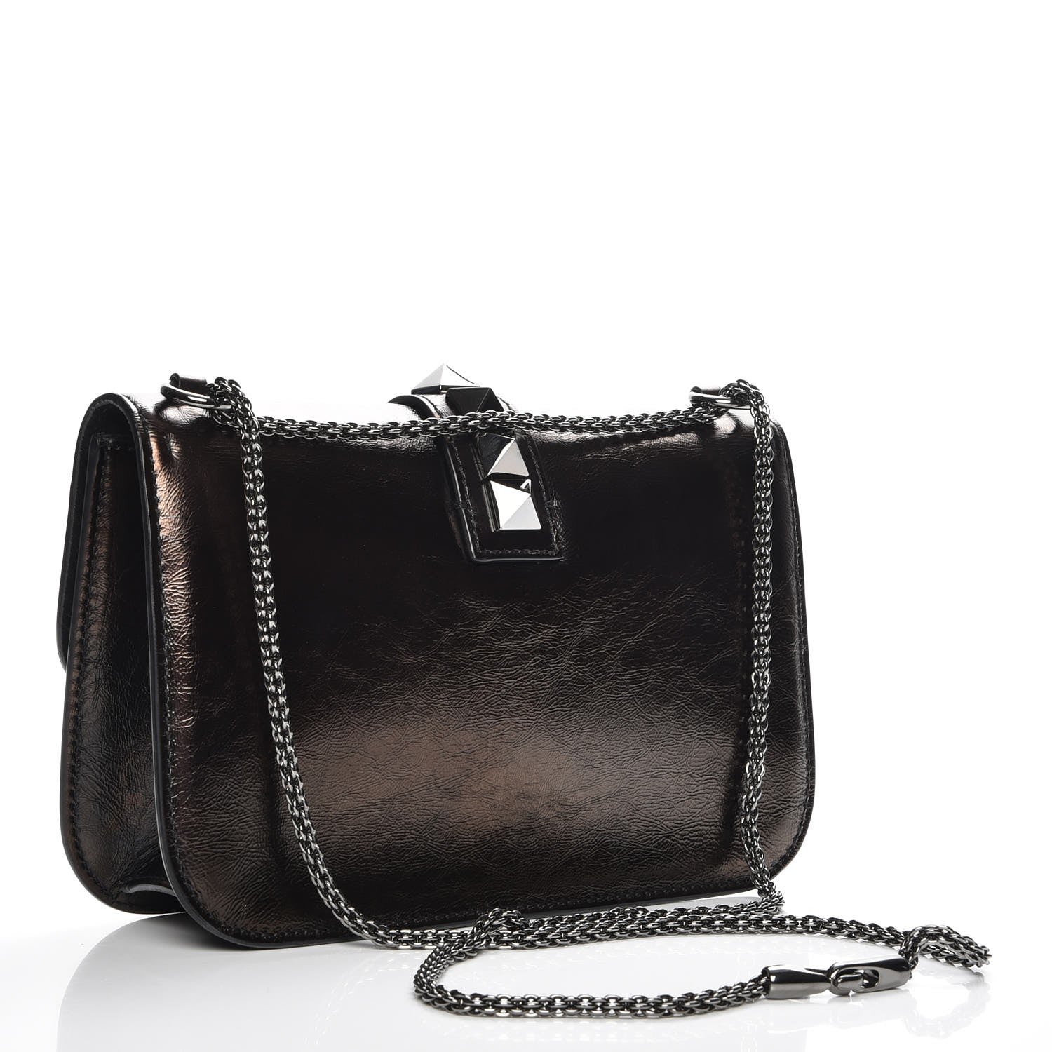 Valentino Garavani Craquele Calfskin Medium Glam Lock Rockstud Flap Black 3 of 6