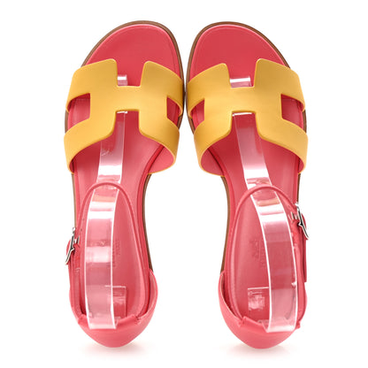 Hermes Calfskin Santorini Sandals 36.5 Jaune Sable Rose 2 of 10