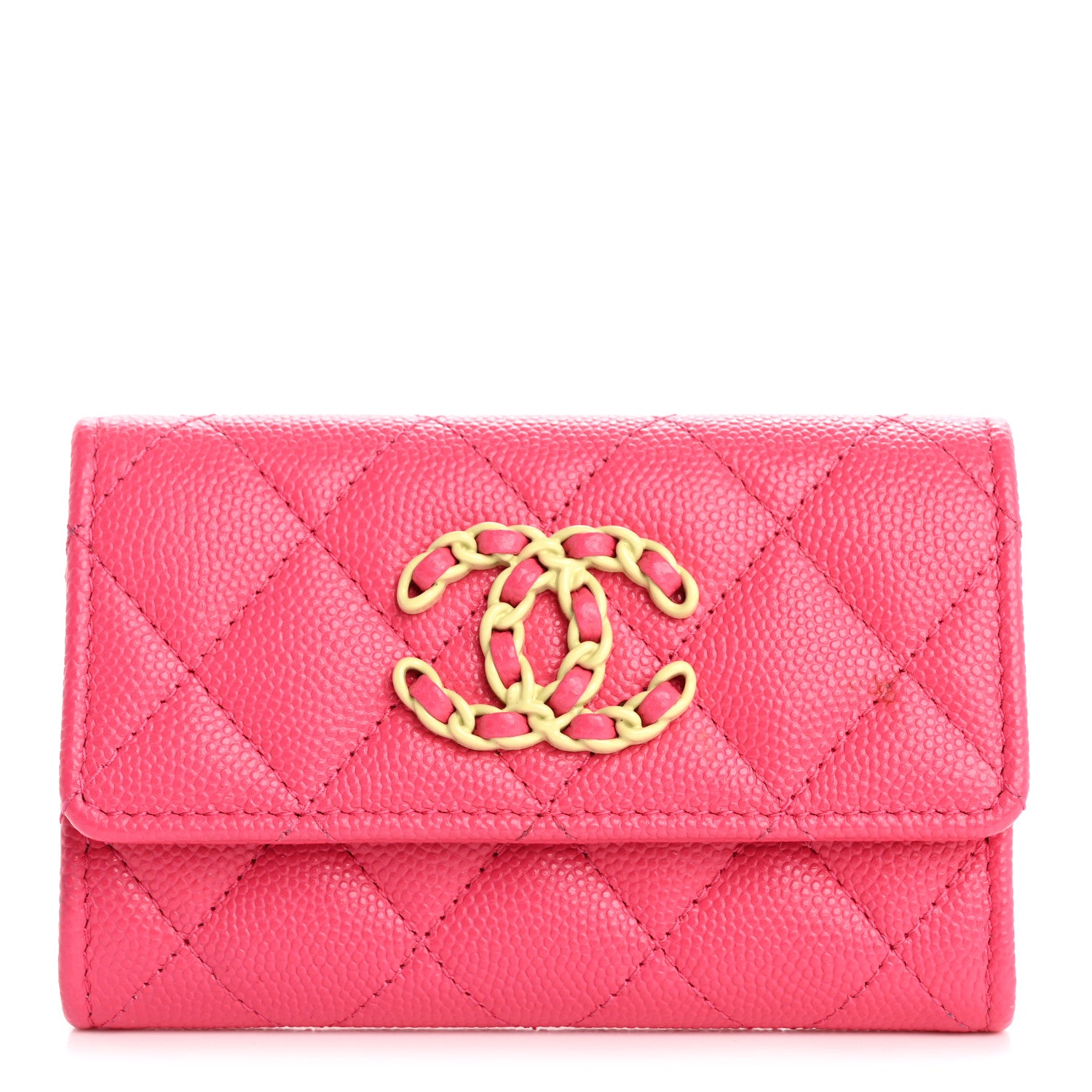 1697684 Chanel Caviar Quilted Chanel 19 Flap Card Holder Wallet Dark Pink ...