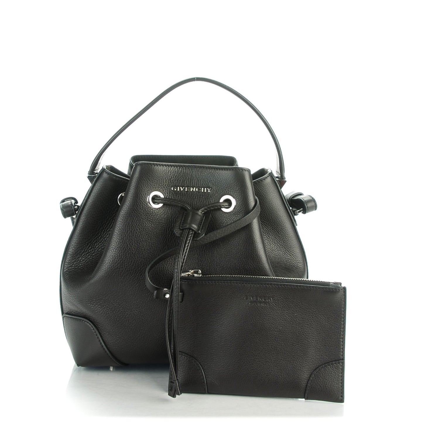 Calfskin Small Lucrezia Drawstring Bucket Bag Black