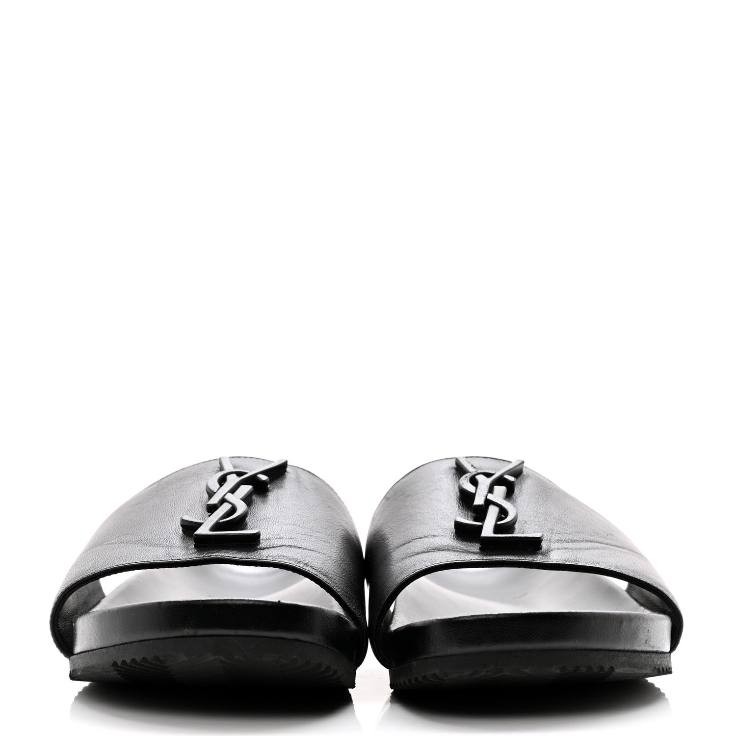 Saint Laurent Calfskin Monogram Jimmy Joan Slide Sandals 37 Black 2 of 10