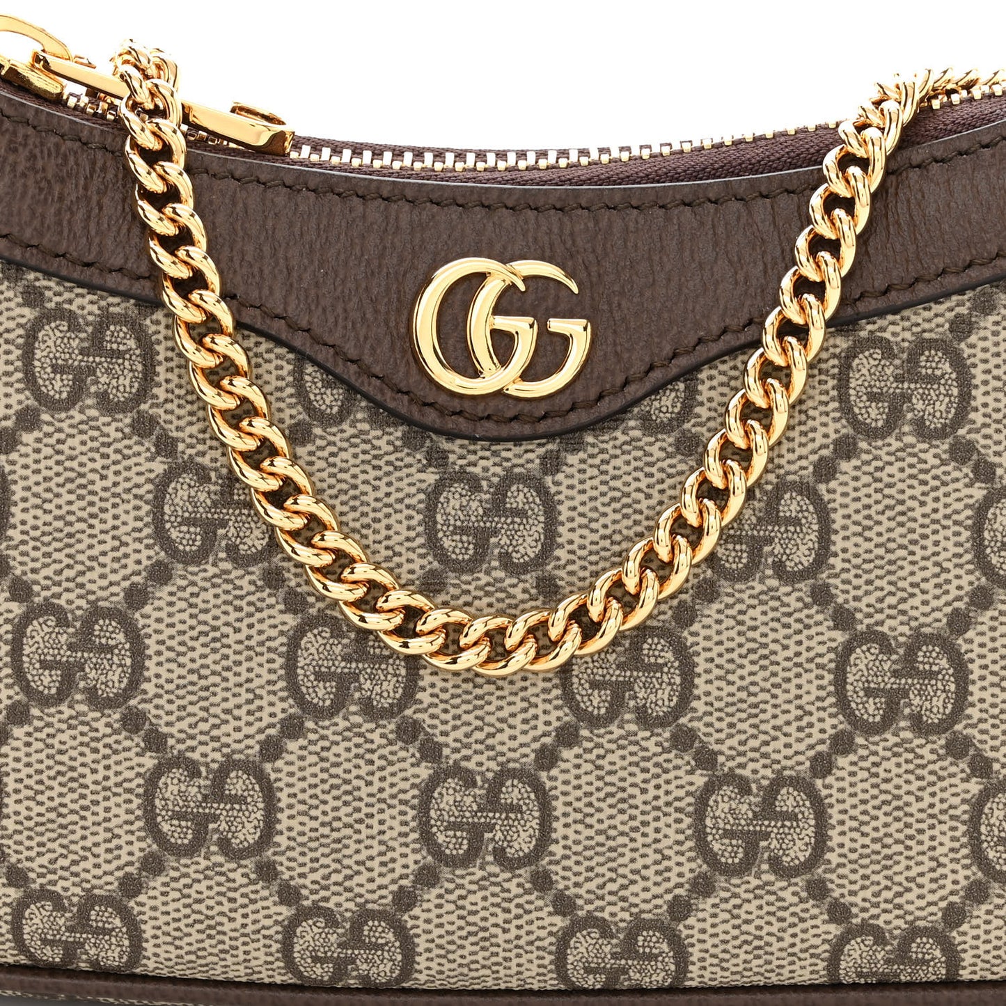 GG Supreme Monogram Textured Dollar Calfskin Mini Ophidia Chain Bag Beige Ebony