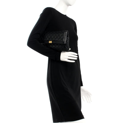 Chanel Lambskin Quilted Beauty CC Boy Clutch Black 2 of 8