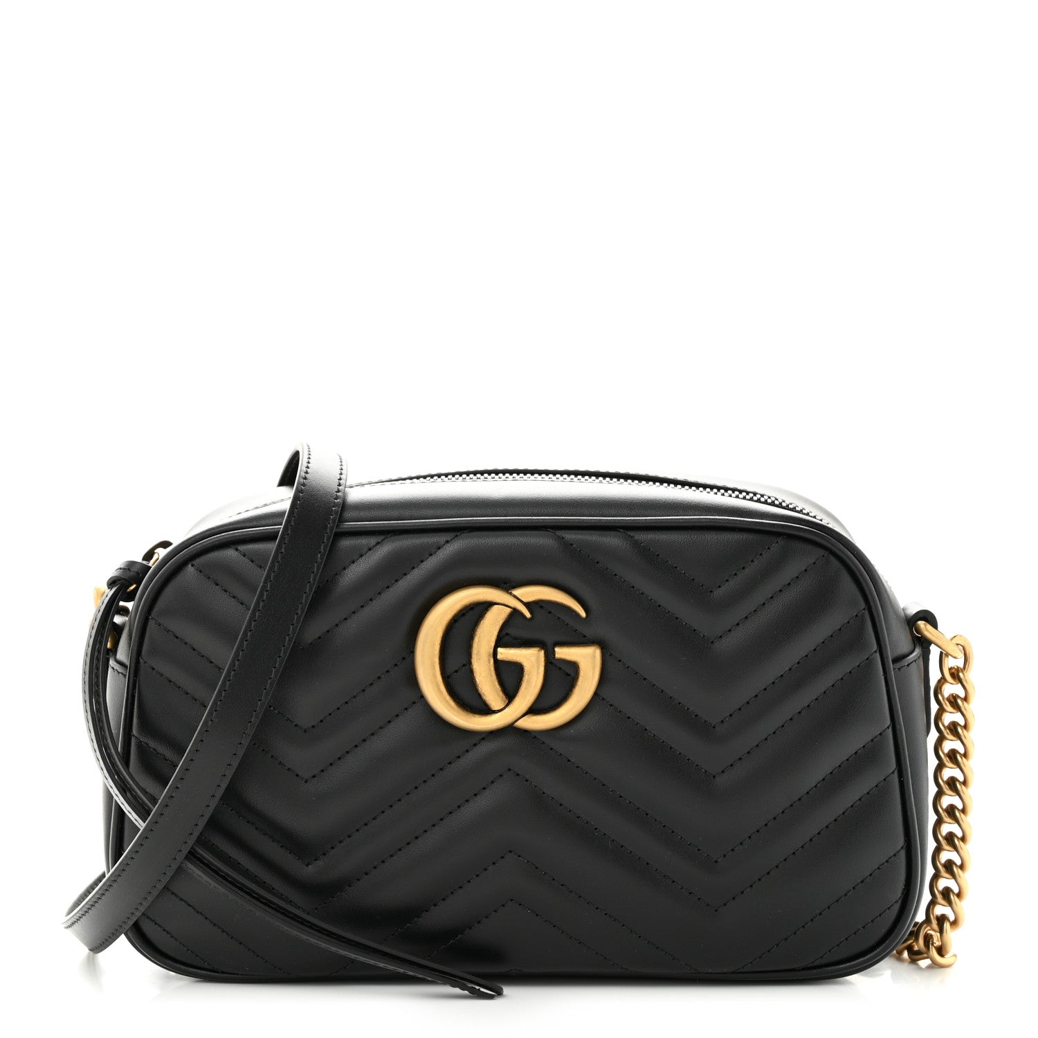 Gucci Calfskin Matelasse Small GG Marmont Chain Shoulder Bag Black 1 of 11
