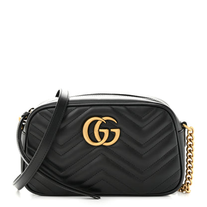 Gucci Calfskin Matelasse Small GG Marmont Chain Shoulder Bag Black 1 of 11