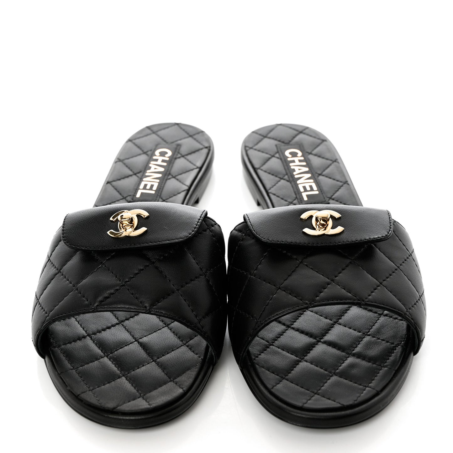 Lambskin Quilted CC Turnlock Sandals 41 Black