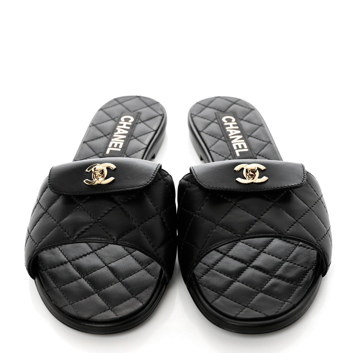 Chanel Lambskin Quilted CC Turnlock Sandals 41 Black 6 of 10
