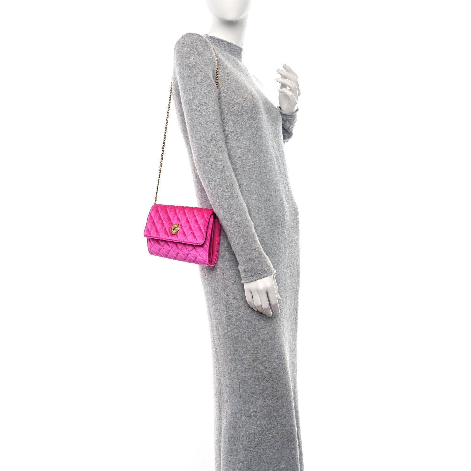 Versace Velvet Quilted Medusa Wallet On Chain Pink 2 of 10