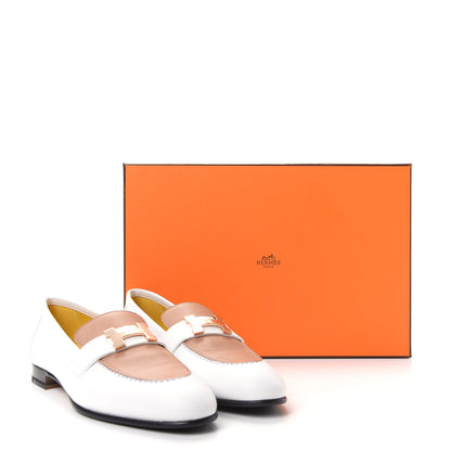 Hermes Calfskin Womens Paris Loafers 36.5 White Bois De Santal 11 of 11