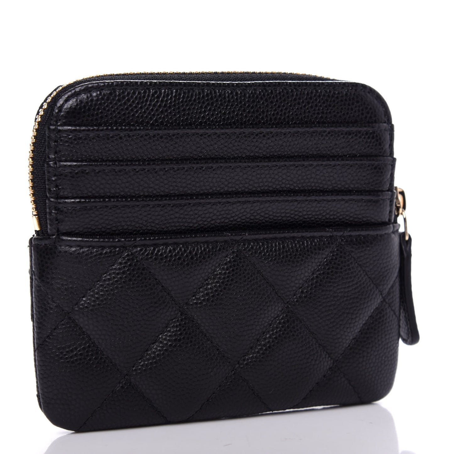 Caviar Quilted Zip Card Holder Wallet Black