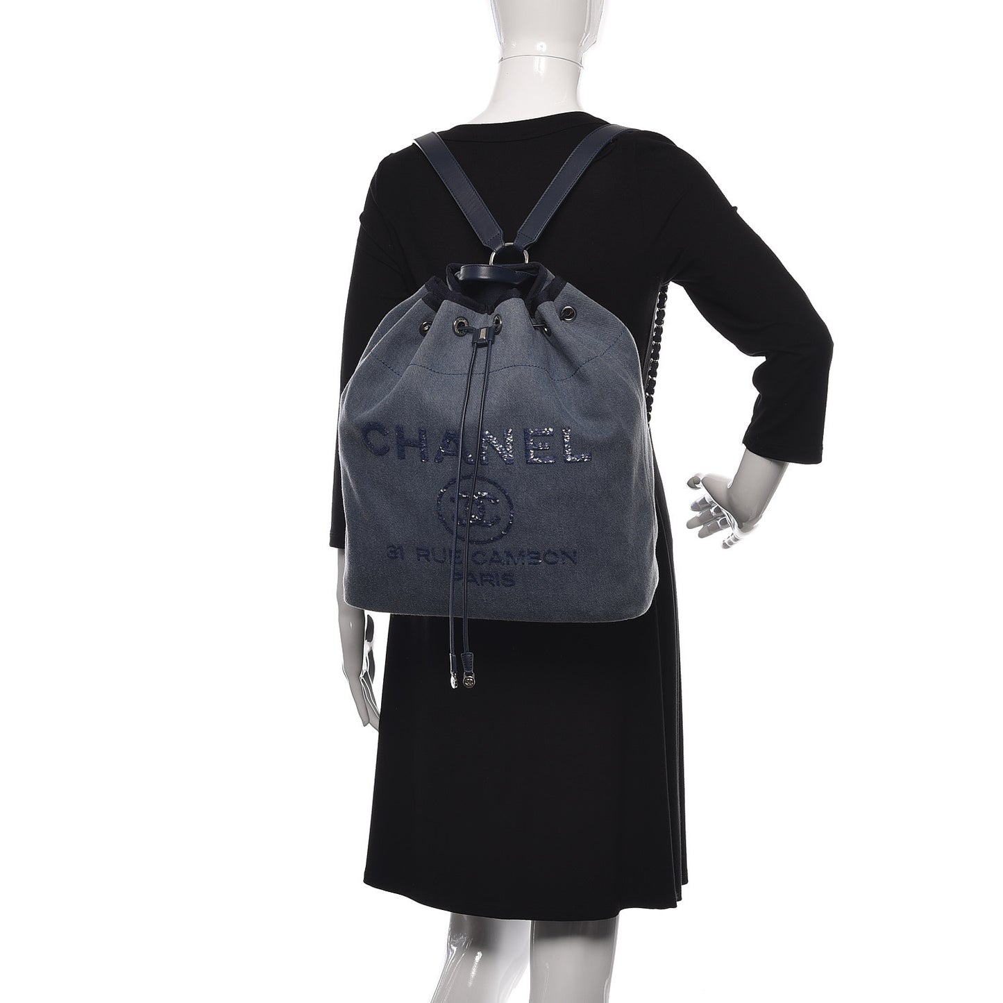 Canvas Sequin Large Deauville Backpack Navy