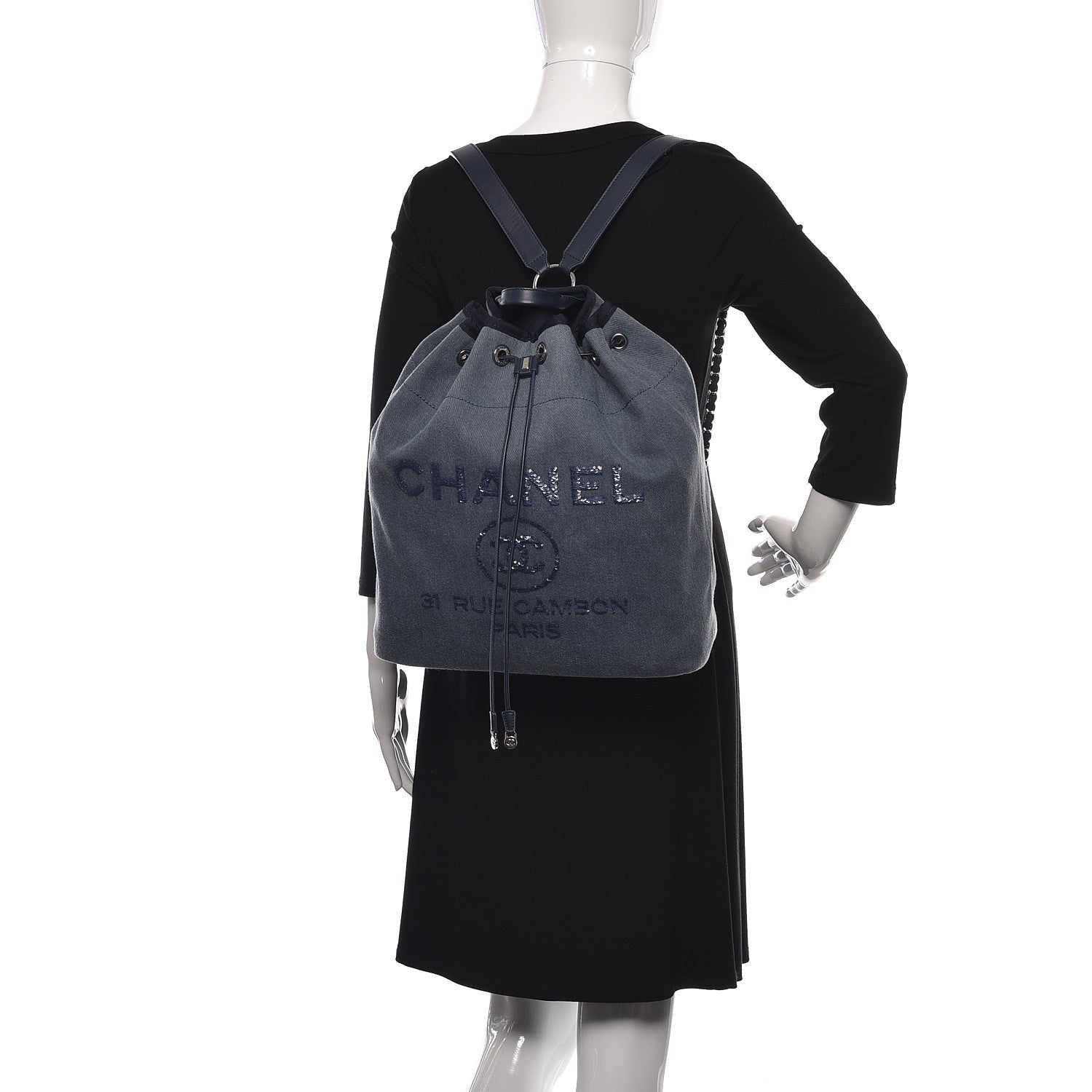 Chanel Canvas Sequin Large Deauville Backpack Navy 2 of 10