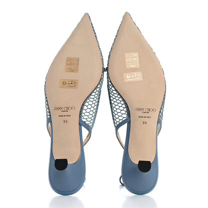 Jimmy Choo Fishnet Mesh Nappa Amita 45 Slingback Pumps 39 Smoky Blue 6 of 9